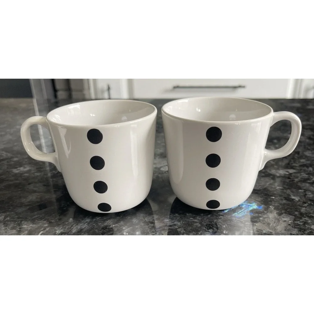 Ikea Ungdom Set Of 4 Black White Dots Stripes Ceramic Coffee Mugs READ